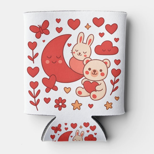 Rafraîchisseur Pour Canette Whimsical Bunny and Bear Moon Heart Can Cooler (Devant)