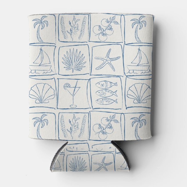 Rafraîchisseur Pour Canette Whimsical Coastal Mediterranean Tile Linen Cobalt (Devant)