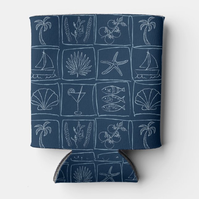 Rafraîchisseur Pour Canette Whimsical Coastal Mediterranean Tile Nautical Navy (Devant)