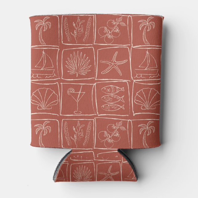 Rafraîchisseur Pour Canette Whimsical Coastal Mediterranean Tile Terracotta (Devant)