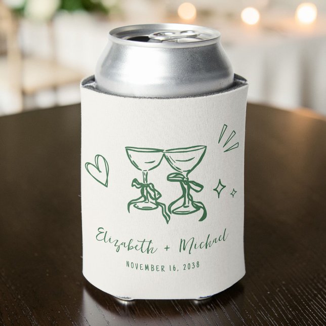 Rafraîchisseur Pour Canette Whimsical Hand Drawn Romantic Green Cream Wedding (Whimsical Hand Drawn Romantic Green Cream Wedding Can Cooler)