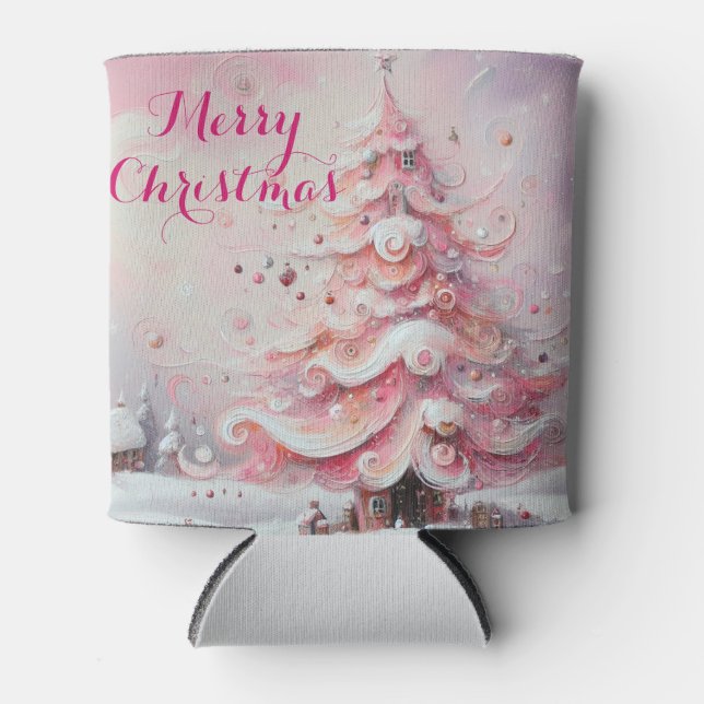 Rafraîchisseur Pour Canette Whimsical Impressionistic Christmas Tree Pink (Devant)