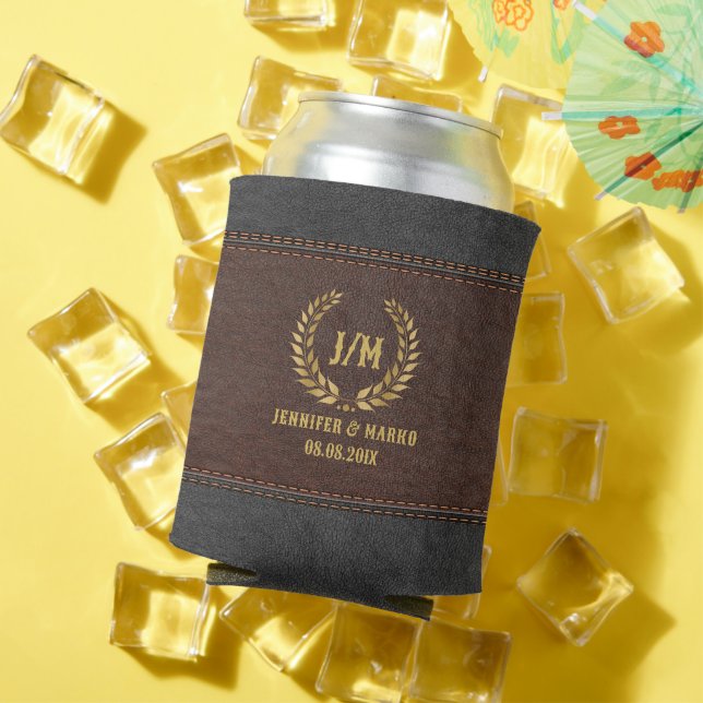 Rafraîchisseur Pour Canette Wreath Gold Laurel Brown & Cuir noir pointu (Été in situ)