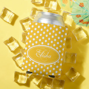 Rafraîchisseur Pour Canette Yellow & white polka dot personalized 