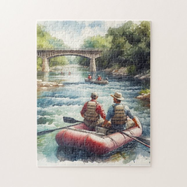 Rafting en eau vive aquarelle Puzzle de la rivière (Vertical)