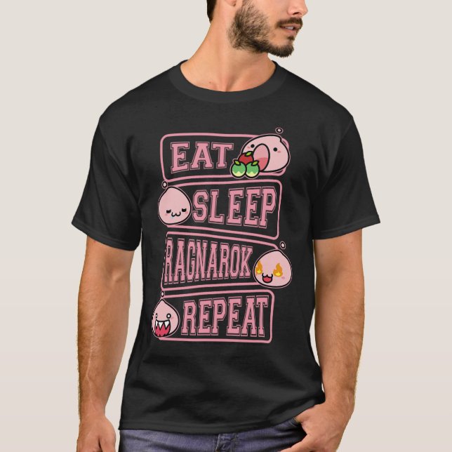 Ragnarok Poring Manger Dormir Répéter T-shirt de m (Devant)