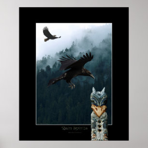 RAIN SPIRITS Corbeau & Totem Poteau Poster Poster