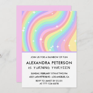 Rainbow 13e anniversaire invitations Pastel Cute