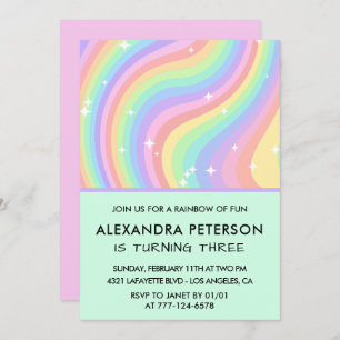 Rainbow 3e anniversaire invitations Pastel