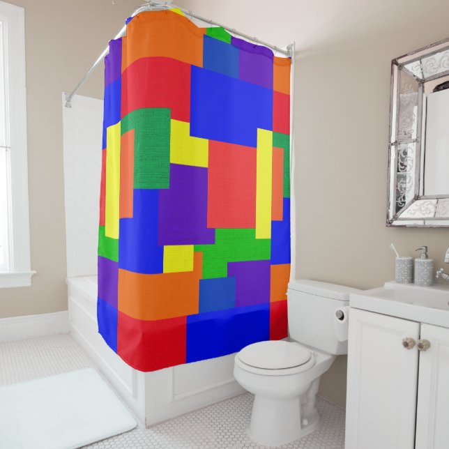 Rainbow Abstrait Motif Patchwork Douche rideau (En situation)