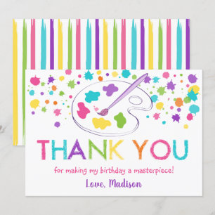 Rainbow Art Party Carte de remerciements d'anniver