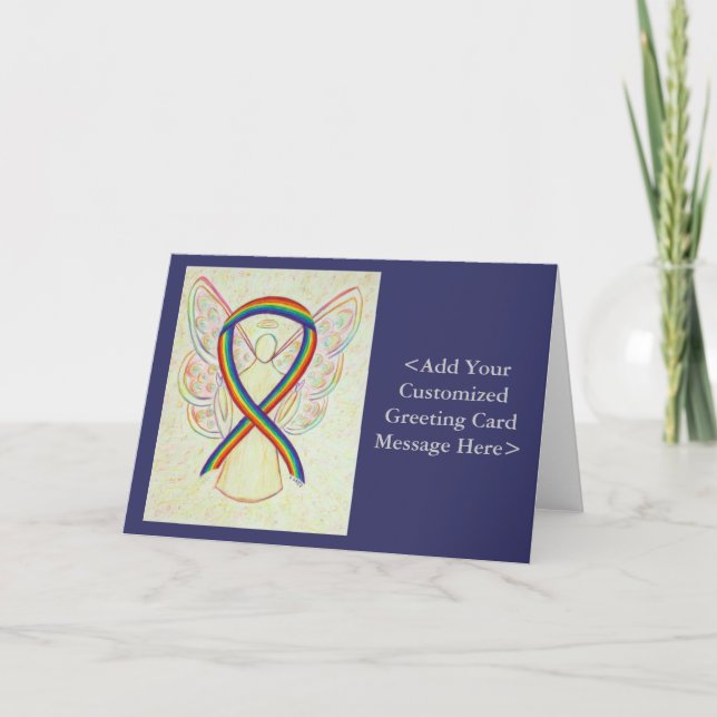 Rainbow Awareness Ribbon Angel Cartes personnalisé (Devant)