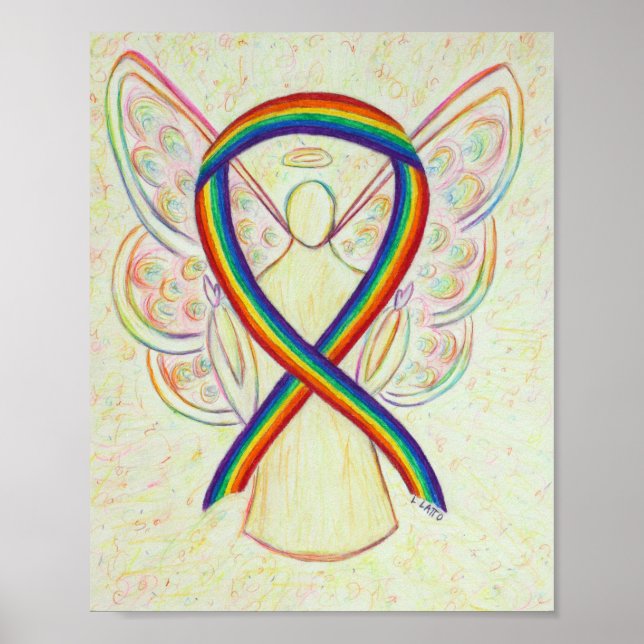 Rainbow Awareness Ribbon Angel Poster Art Imprimer (Devant)