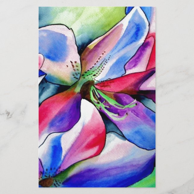 Rainbow Azalea fleur aquarelle originale (Devant)