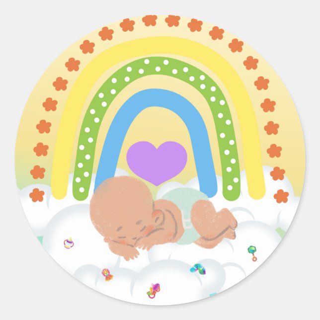 Rainbow Baby Brown Nouveau-né Coeur Jaune Sticker (Devant)