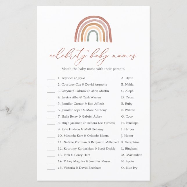 Rainbow Baby shower Celebrity Baby Names jeu (Devant)