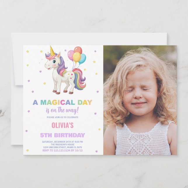 Rainbow Balloon Unicorn Anniversaire Invitations p (Devant)
