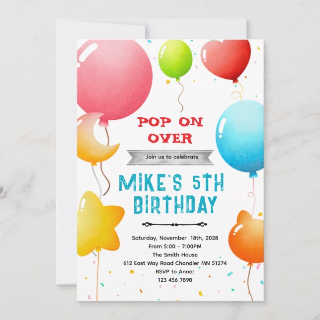 Rainbow Balloons Birthday Invitation (Devant)