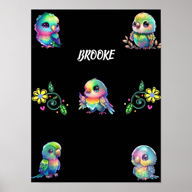 Rainbow Bird's & Flowers Personalized Poster (Devant)