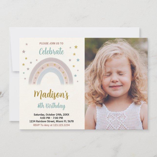 Rainbow Birthday Invitation avec photo (Devant)