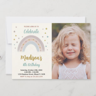 Rainbow Birthday Invitation avec photo