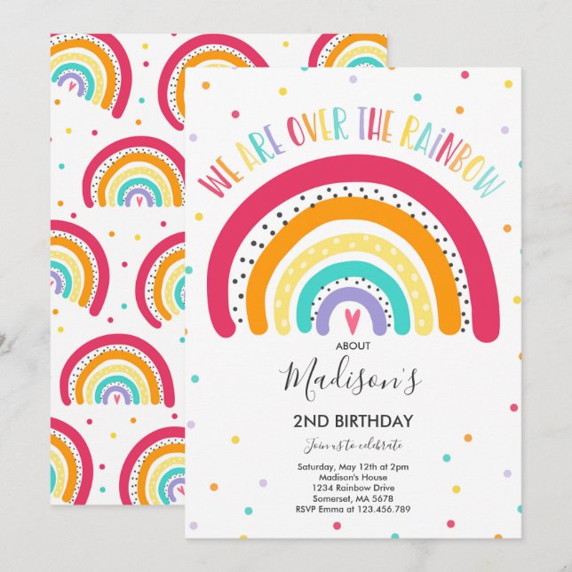 Rainbow Birthday Invitation Bright Rainbow Party (Devant / Derrière)