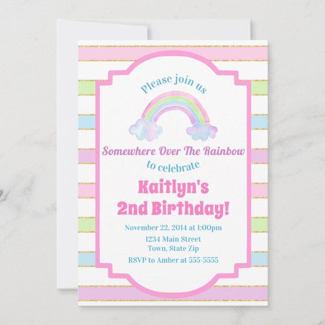 Rainbow Birthday Invitation Rainbow Girl (Devant)