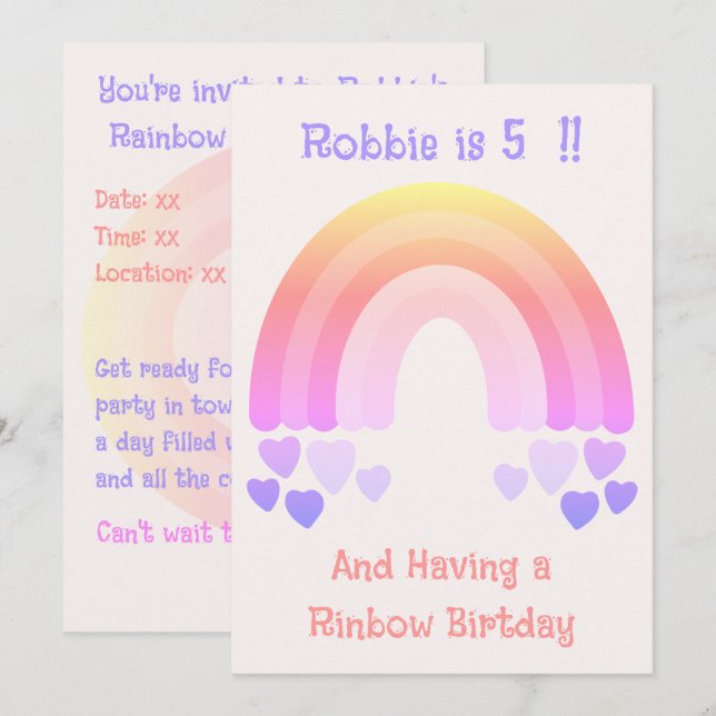 Rainbow Birthday Party Sweet Pastel Invitation (Devant / Derrière)