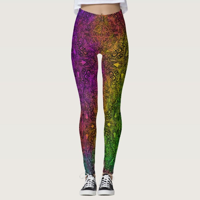 Rainbow & Black Medallion Leggings (Devant)