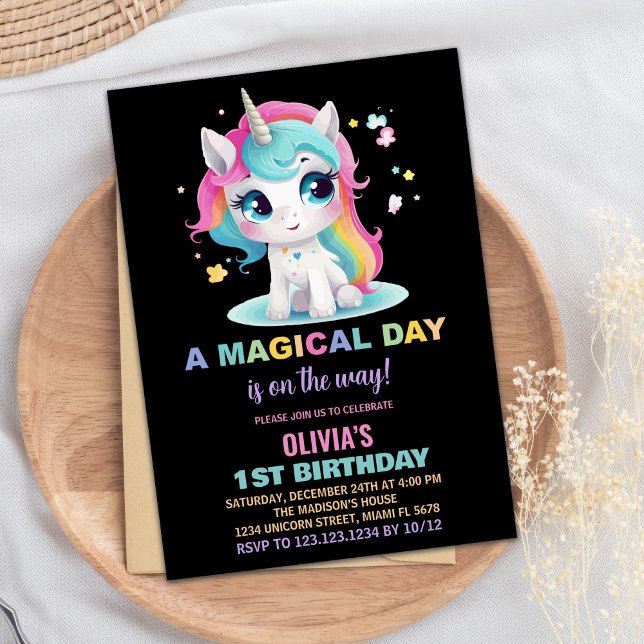 Rainbow Black Unicorn Invitations d'anniversaire (Rainbow Black Unicorn Birthday Invitations)