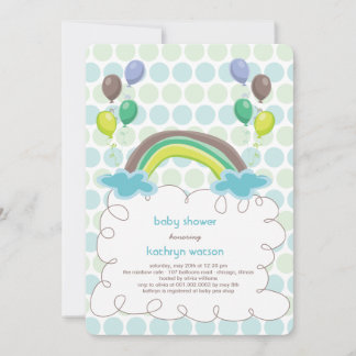 Rainbow & Blue Balloons Baby Boy Shower Invitation