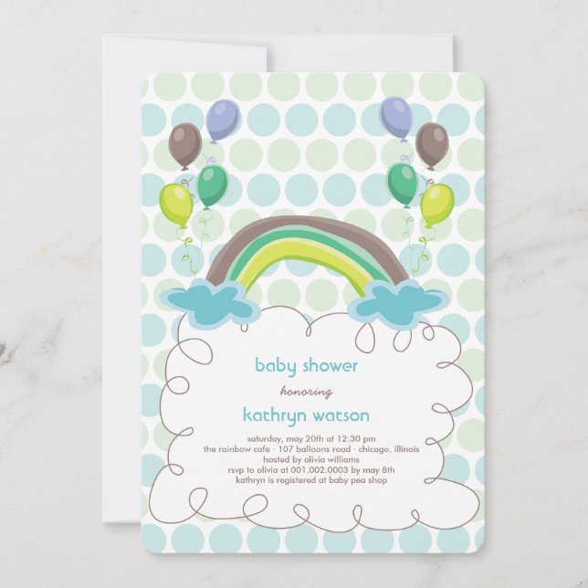 Rainbow & Blue Balloons Baby Boy Shower Invitation (Devant)