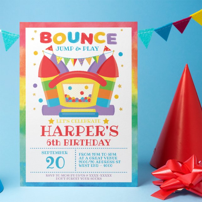 Rainbow Bounce House Invitation de fête d'annivers (Créateur téléchargé)