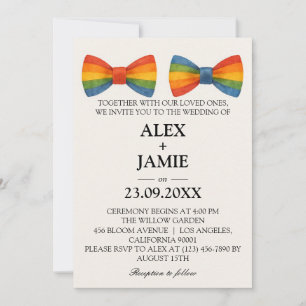 Rainbow Bow Cravate LGBT Gay Faire-part de mariage