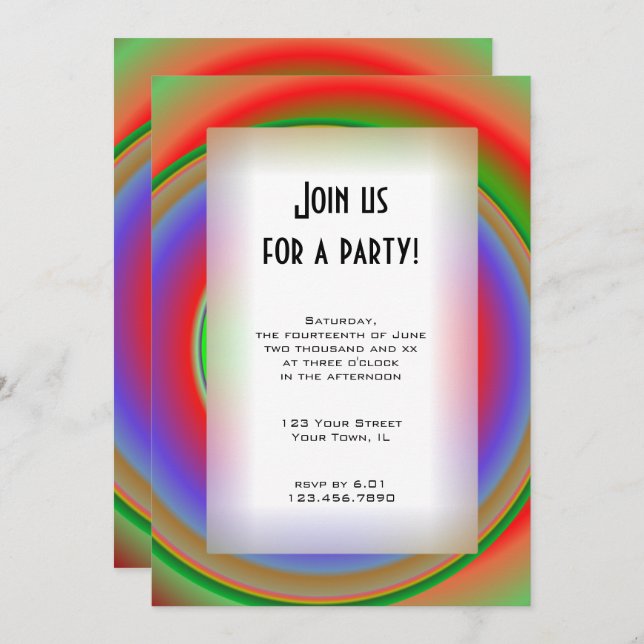 Rainbow Bullseye All Purpose Party Invitation (Devant / Derrière)