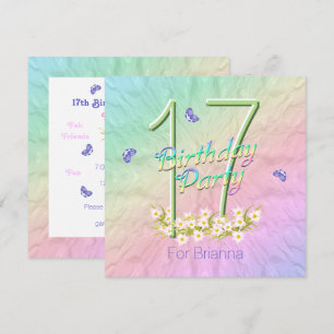 Rainbow Butterflies 17th Birthday Party Invitation