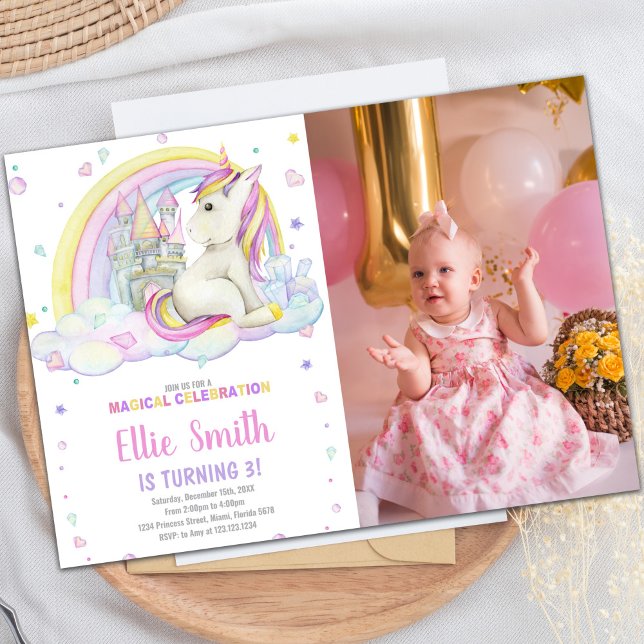 Rainbow Castile Unicorn Invitations avec photo (Rainbow Castile Unicorn Invitations with photo)