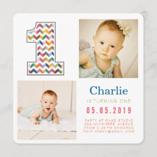 Rainbow Chevron 1er Cartes photos d'anniversaire