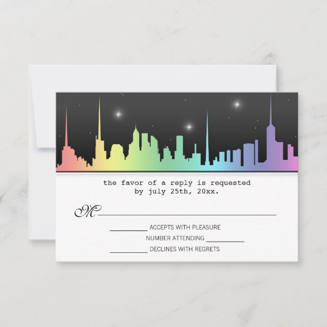 Rainbow City Skyline Réception RSVP Répondre Carte (Devant)