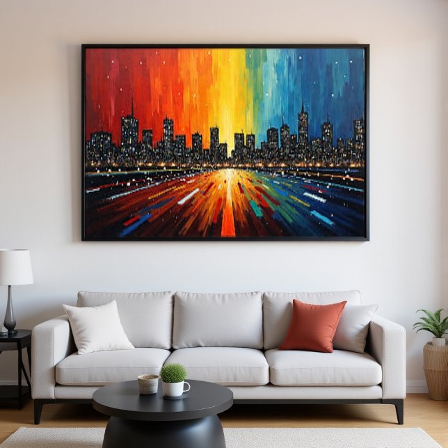 Rainbow Cityscape Wall Art - Poster Skyline modern (Créateur téléchargé)