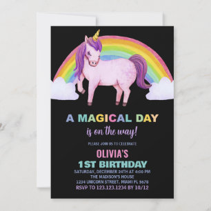 Rainbow Cloud Unicorn Invitations d'anniversaire