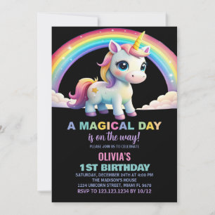 Rainbow Cloud Unicorn Invitations d'anniversaire