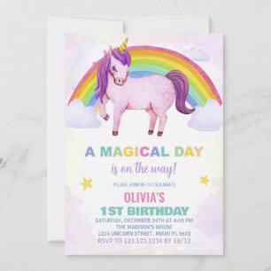 Rainbow Cloud Unicorn Invitations d'anniversaire