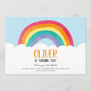 Rainbow Clouds Blue Boy Fun Invitation d'anniversa