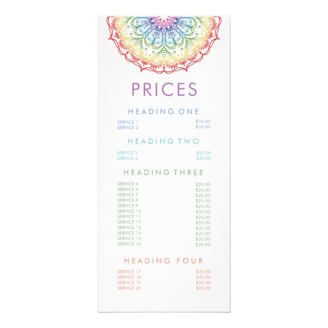 Rainbow Colours Mandala Shop Menu Prix du magasin (Devant)