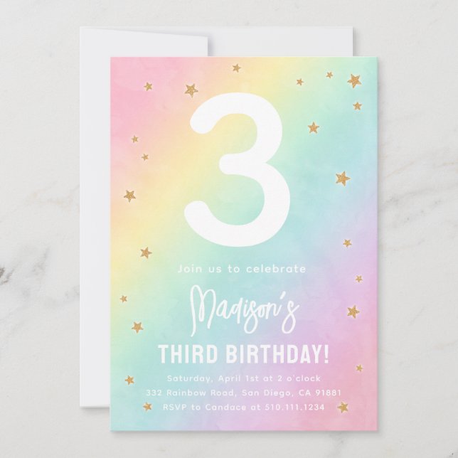 Rainbow Colours Pastels Invitation de fête d'anniv (Devant)