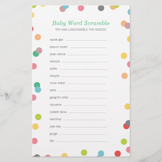 Rainbow Confetti Baby Word Scramble Jeu (Devant)