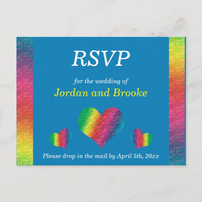 [Rainbow Crinkle Mariage] Coeurs carte RSVP bleu (Devant)