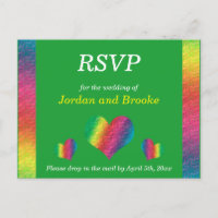 [Rainbow Crinkle Mariage] Coeurs carte RSVP verte