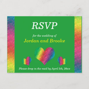 [Rainbow Crinkle Mariage] Coeurs carte RSVP verte